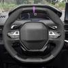Black Carbon Fiber Suede Hand-stitched Steering Wheel Cover for Peugeot 208 308 2008 3008 4008 508 5008 Partner Rifter 2016-2022