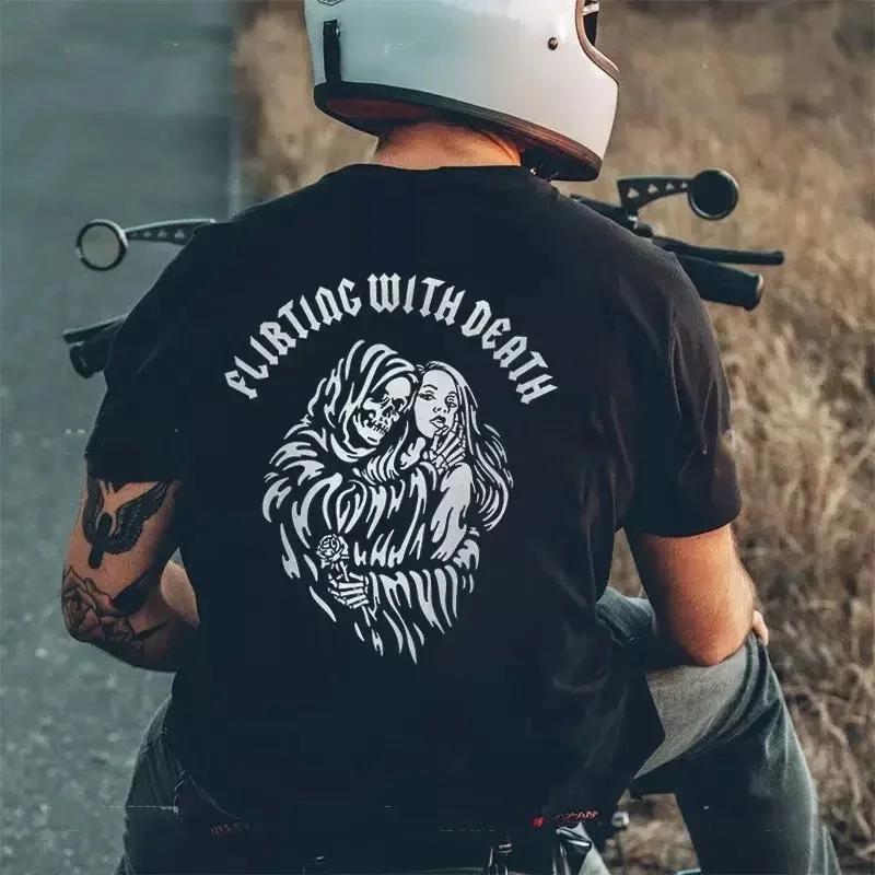 Готические футболки Harajuku Biker Skull Graphic T Shirts Men Fashion Trend Short Sleeve Tops Dark Punk Skulls Retro T Shirt Male Oversize Tee