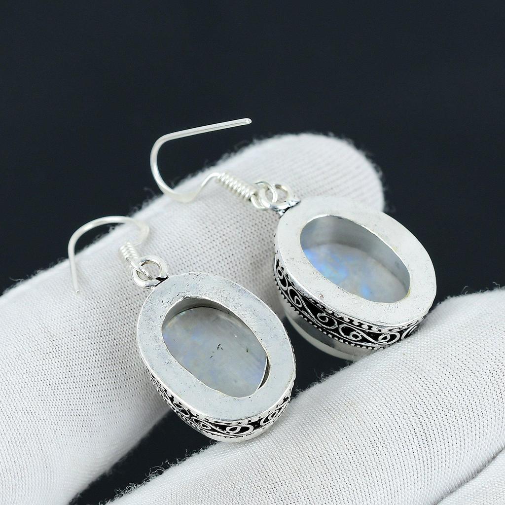Серьги из стерлингового серебра 925 пробы ручной работы с радужным лунным камнем, ювелирные изделия из радужного лунного камня, серьги, подарки для женщин, украшения из лунного камня для нее