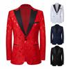 Mens Red Blazer Luxury Rose Patterned Jacquard Suit Jacket