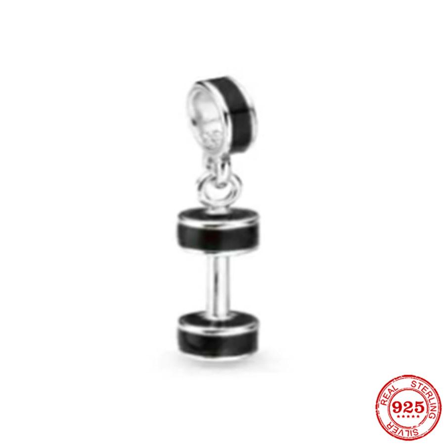 925 Silver Dumbbell Pendant Charm Bead For Women Pink Black Red DIY Jewelry Fit Bracelet Girl Gift