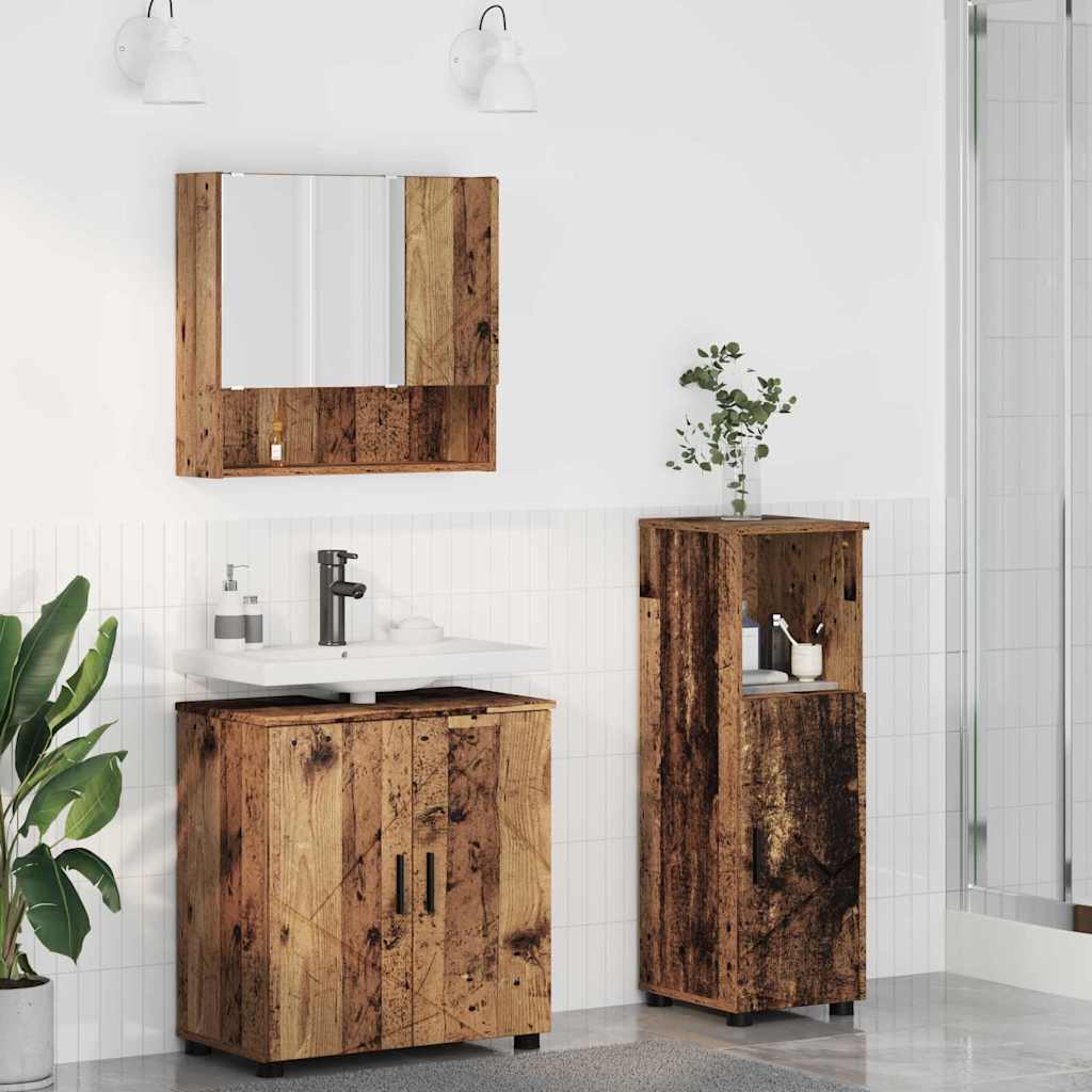 Bathroom Furniture Set 3 pcs Reclaimed Wood Effect Particleboard & Metal