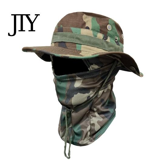 Sun Protection Hat Camouflage with Balaclava Face Mask, UV Men Wide Brim Hat, Breathable Bucket for Outdoor Fishing Hiking Cycling