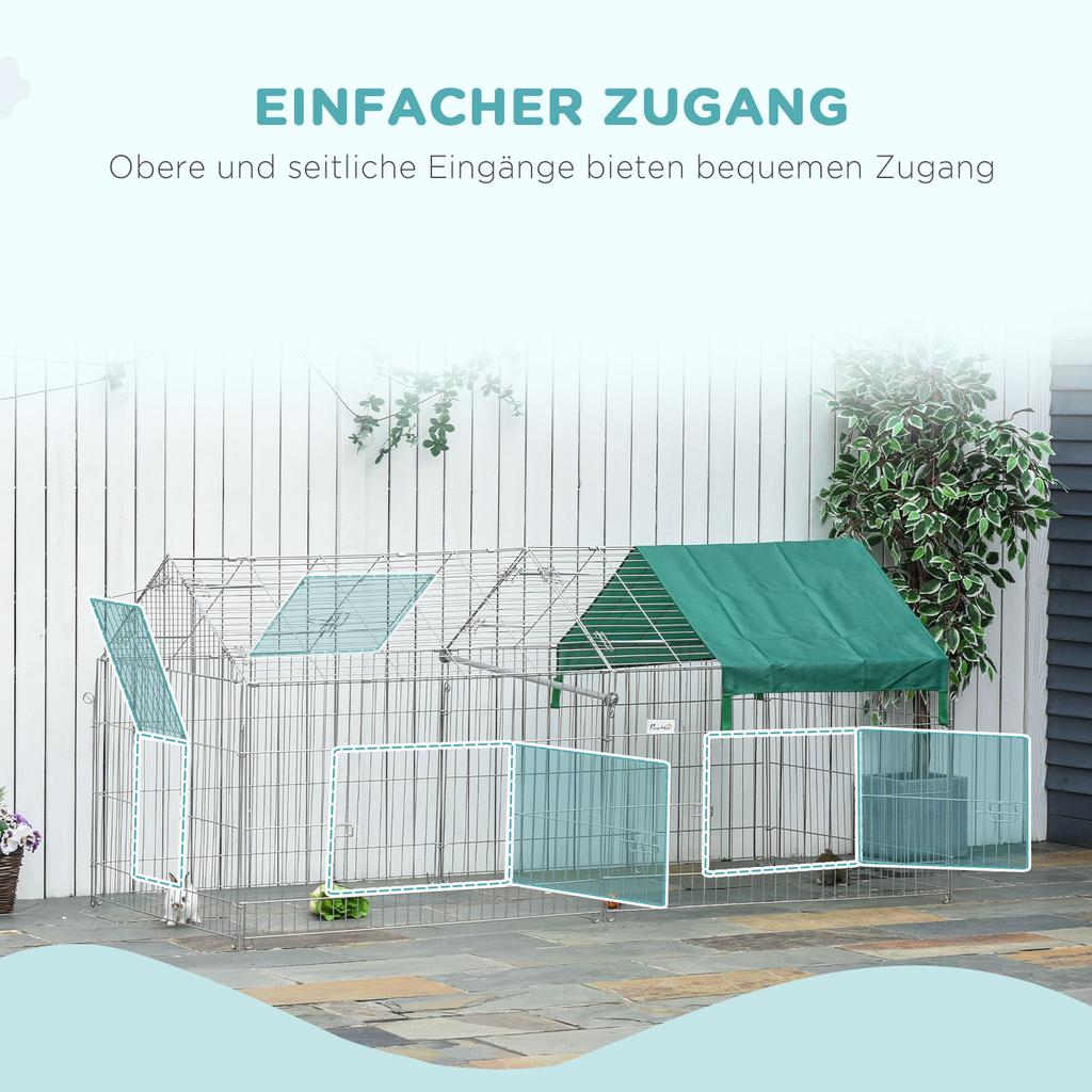 Playpen for Small Animals, Outdoor Enclosure, 4 Ground Stakes, 220 cm x 103 cm x 103 cm, Black + Green