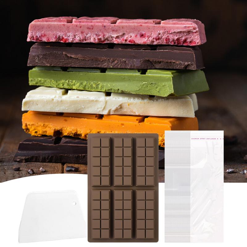Chocolate Molds 6-Cavity Soap Molds With Scraper And 100 Bags Easy Release Mould For Baking Kitchen Home Chocolate Making Soap