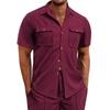Men's Casual Business Solid Color Double Pockets Short Sleeve Shirt Men's Lapel Collar Button-Down Shirt