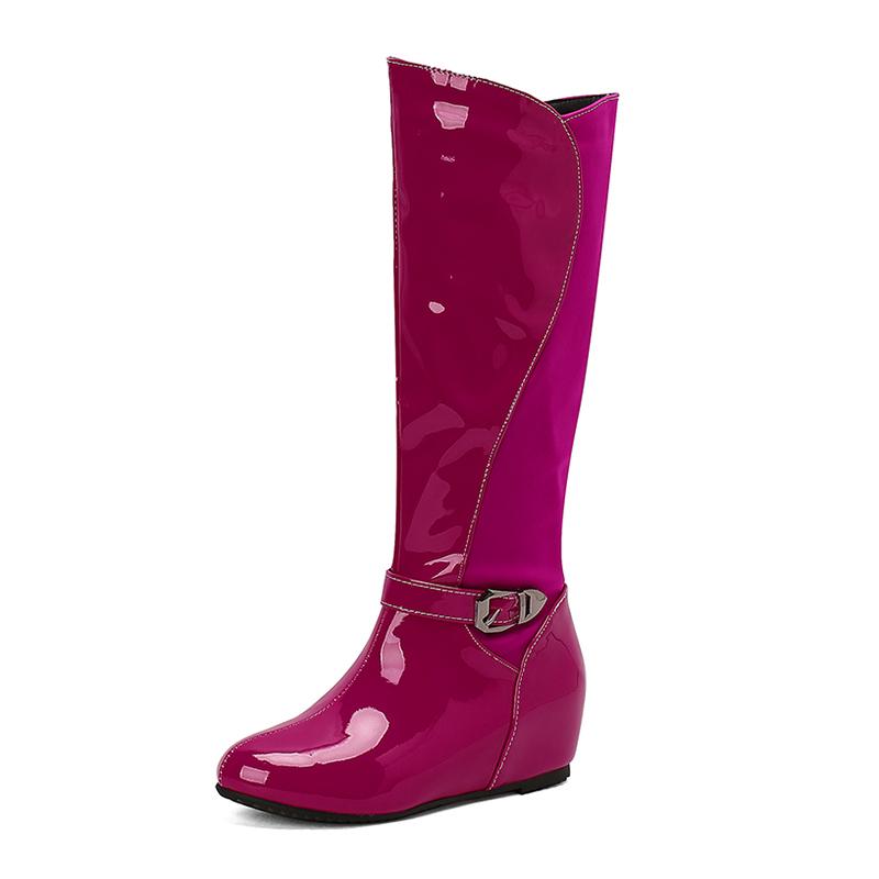 Women's flat-bottomed boots autumn and winter new large-size medium boots solid color versatile casual inner heel boots