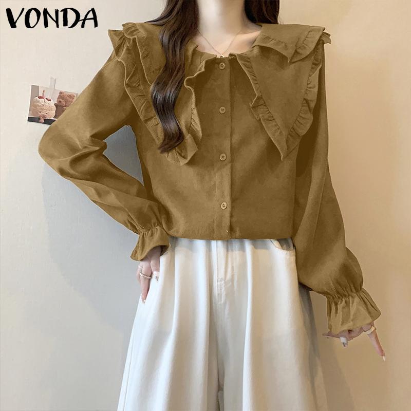 VONDA Женские летние блузки с длинным рукавом и лацканами