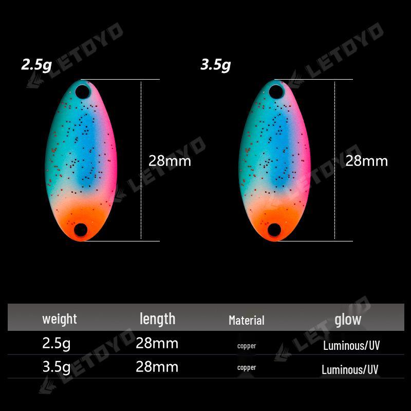 LETOYO UV Glow Sequin Lure: 2.5g & 3.5g Spoon Copper Bait for Long Cast Trout & Mackerel Fishing.