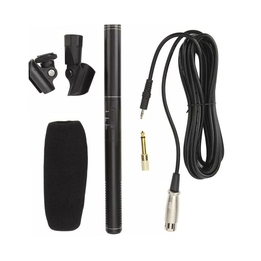 Shotgun Microphone ABS Metal Wired Professional Interview Microphone with XLR Cable Windscreen for