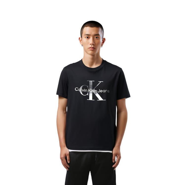 Calvin Klein Overlapping Letter Print Casual Crew Neck Short Sleeve T-Shirt Men Tops Black 40DC813-002