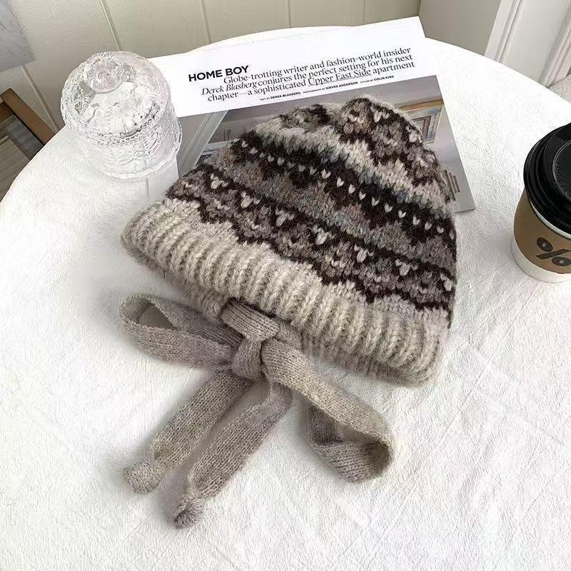 Универсальная шерстяная вязаная шапка осень-зима женская ретро простая шапка-мешок теплая защита ушей зимняя шапка