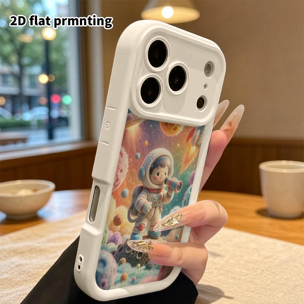 Phone Case: 2D flat, suitable for iPhone 18 17 16 15 14 13 12 Pro protective case, astronaut space theme, perfect Christmas and Halloween holiday gift