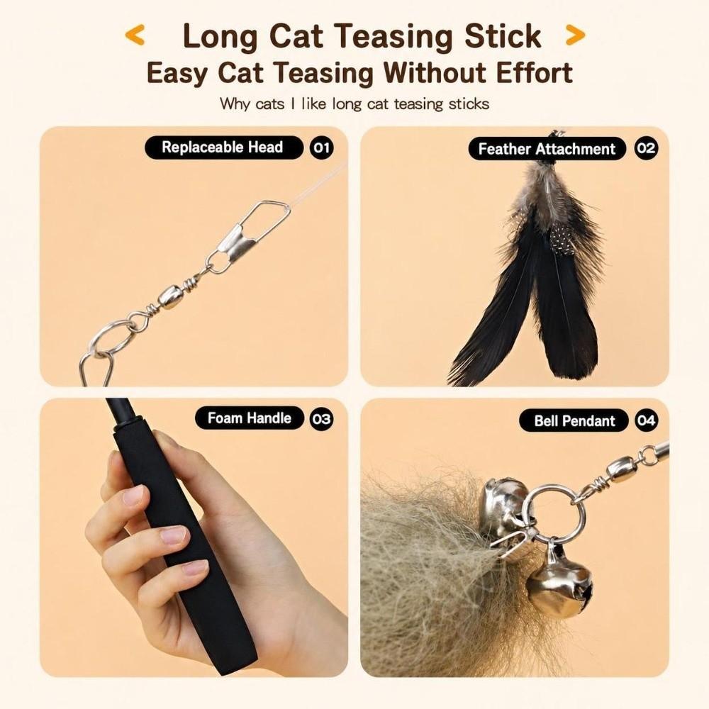 with Detachable Feather Worm Refill Retractable Cat Wand Toy Indoor Cats