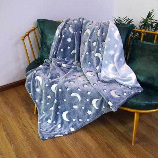 Декоративное одеяло со звездами и лунами, двустороннее антистатическое мягкое удобное подарочное одеяло, теплое светящееся в темноте розовое одеяло для сна для офиса