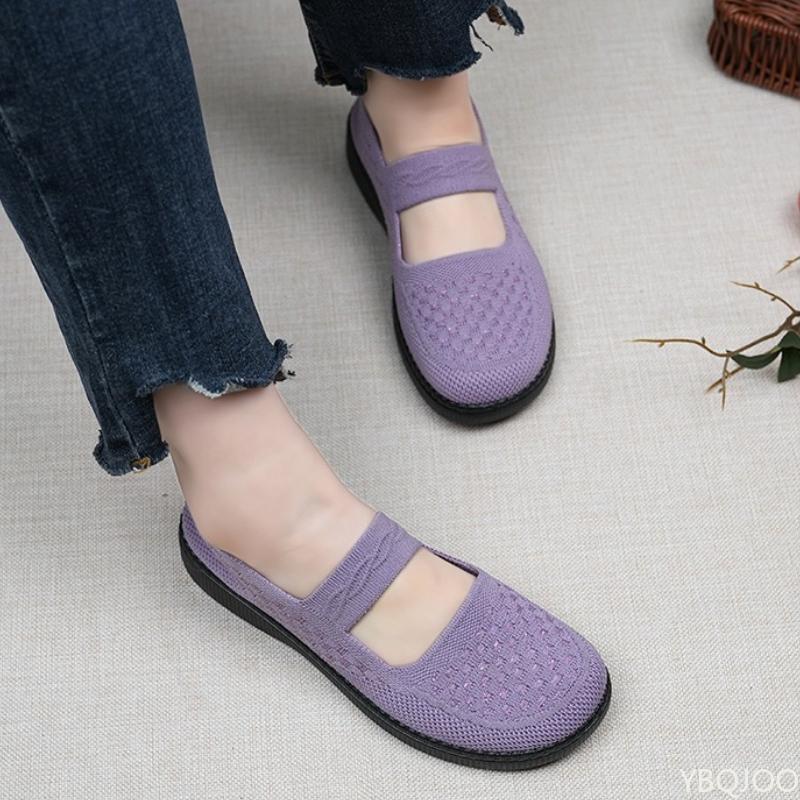 Модная сетчатая обувь с мелким вырезом, нескользящие женские туфли на плоской подошве с круглым носком, однотонные вязаные повседневные модные дышащие туфли на плоской подошве