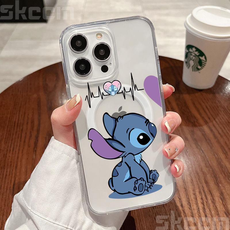 Disney Stitch And Angel Clear Case For Samsung Galaxy S25 S24 S23 S22 S21 Ultra Plus S20 FE For Magsafe Wireless Charging Cover