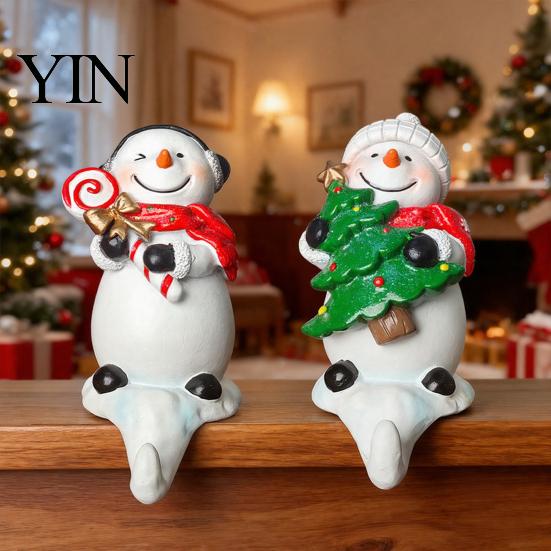 Christmas Gift Souvenirs Snowman Resin Hook Decor, Figurine Hanging for Xmas Decorative Hooks Stocking Key Holder, Desktop Ornament Fireplace