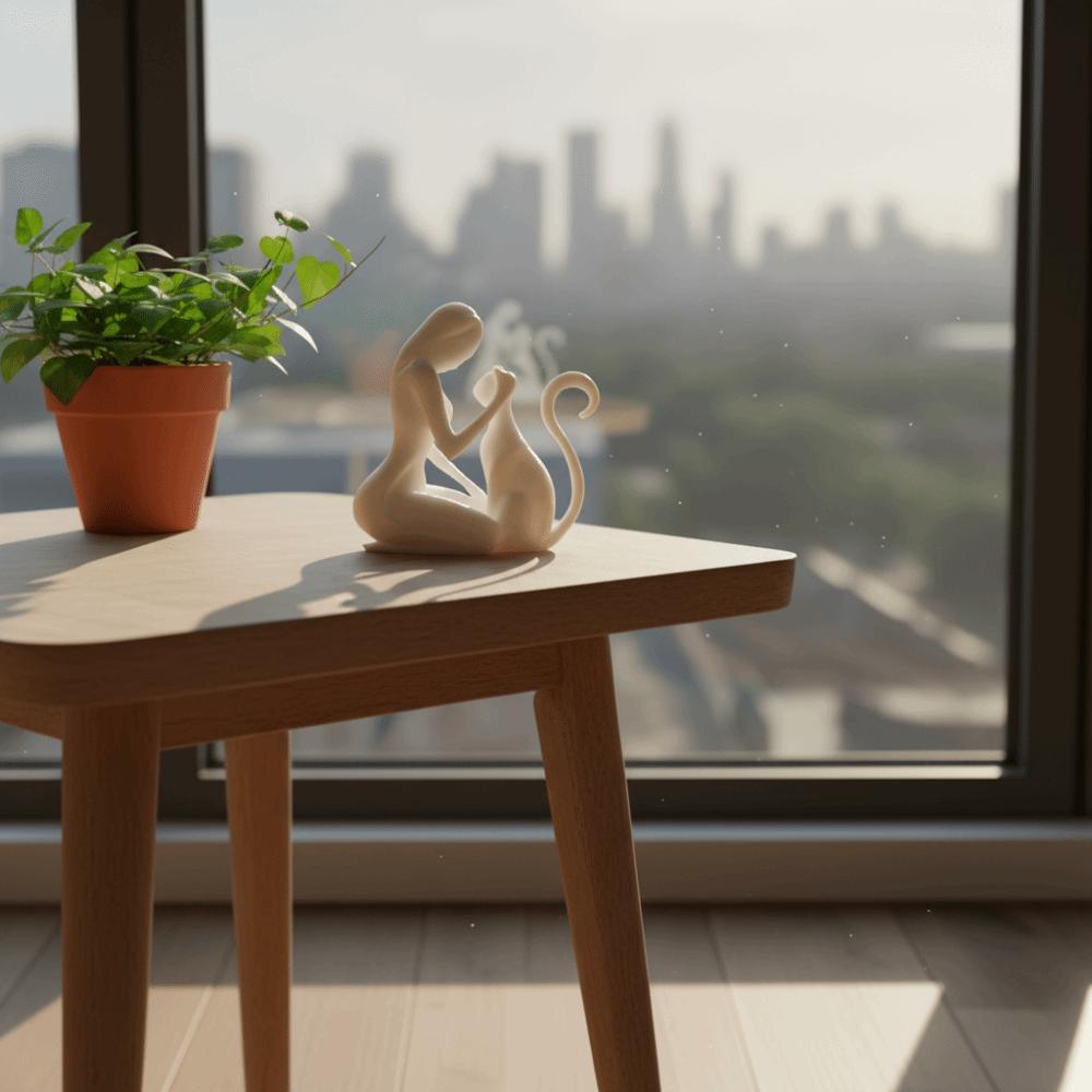 Nordic-Style Cat Dog Figurine 3D Printed Desktop Ornaments Girl And Cat Statues Home Living Room