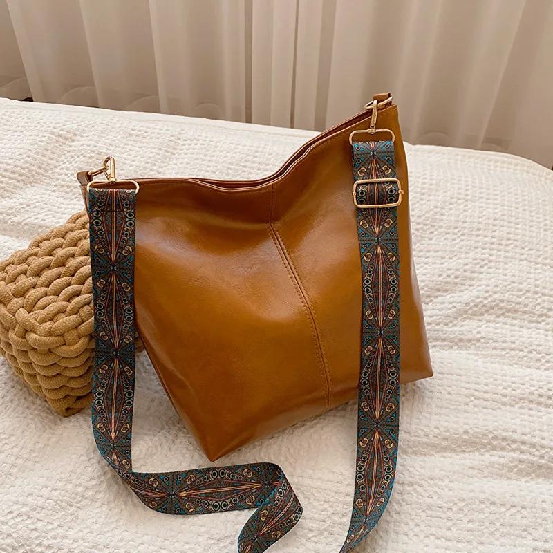 Мягкая кожаная сумка через плечо для женщин, большая вместительная сумка, широкая сумка на плечо, универсальная, женская, роскошная, новая мода