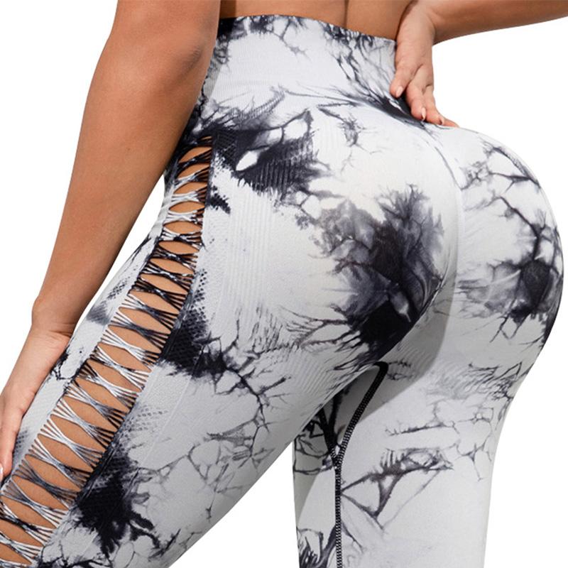 Women Tie Dye Yoga Leggings Hollow Seamless High Waist Sport Leggings