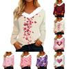 Women's Valentine's Day Printed Long-Sleeved Shirt, V-Neck, Casual Loose-Fitting T-Shirt Top