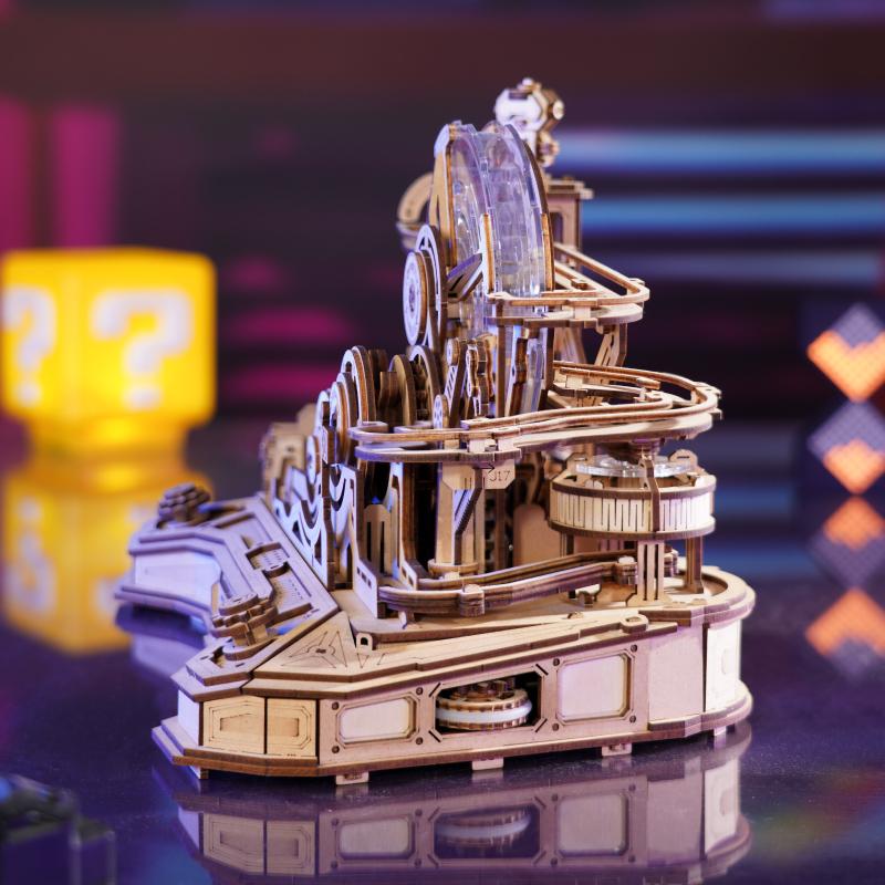 Robotime Rokr Wooden Puzzles 3D Gear Ball Challenge Machine Mechanical Model DIY Pinball Game Model Kits for Adult Teens EGC01