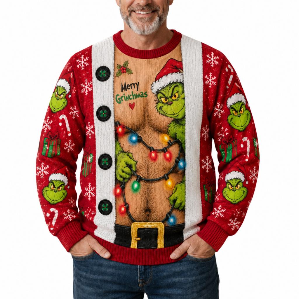 Men's Christmas Sweater Neck Knit Print Pullover for Fall and Winter