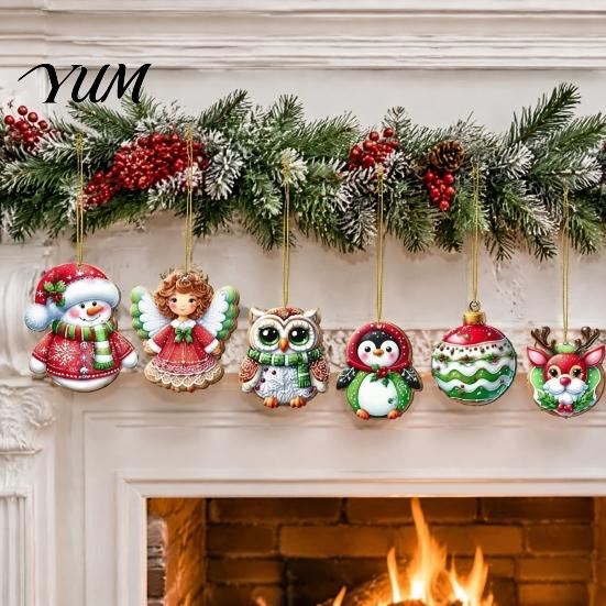 Rustic Farmhouse Christmas Decor 15/30 Pcs Wooden Ornaments Set, Cute Santa Reindeer Snowman Tree Holiday Hanging Decorations Decorations, Handpainted