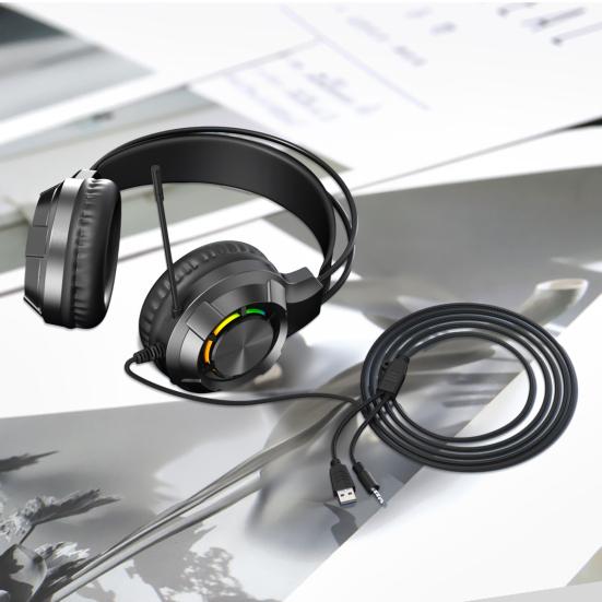 Шумоподавляющие наушники с амбушюрами из пены с эффектом памяти. Универсальная легкая игровая проводная гарнитура с объемным звуком и микрофоном.