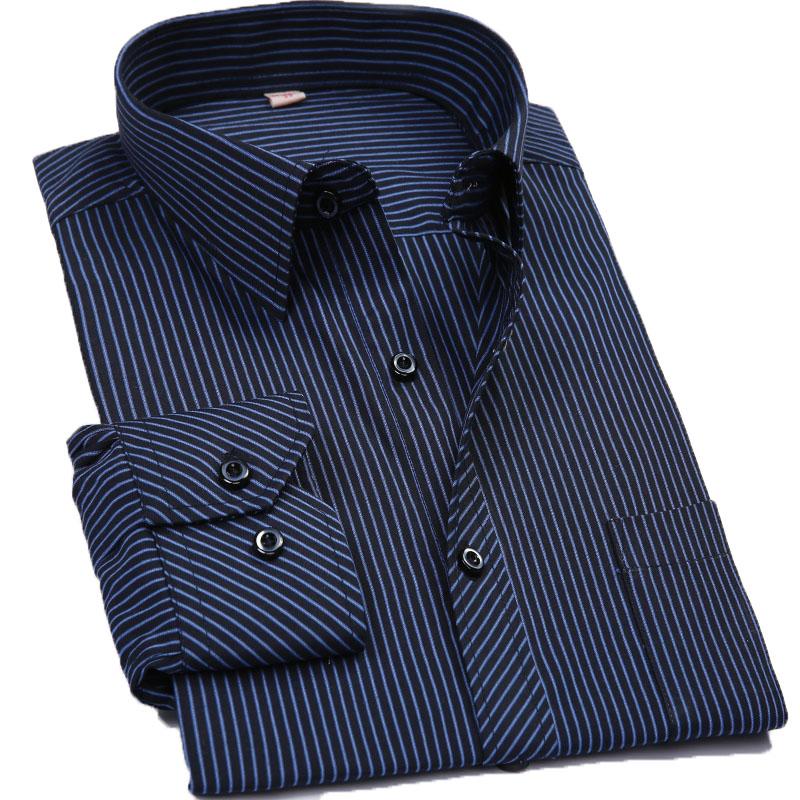 Полосатые мужские рубашки с длинным рукавом, классическая мужская повседневная рубашка с передним карманом