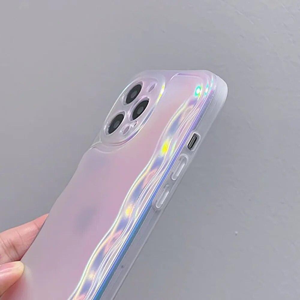 Laser Glitter Phone Case For iPhone 14 Pro Max 13 12 11 Case iPhone XR X XS Max 14pm 13pm 12pm 11pm Fashion Wave Edge Cover Capa