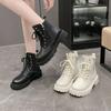 Мода 2024 года, новые корейские модные повседневные рыцарские осенние байкерские ботинки на платформе с коротким толстым дном, черные ботильоны для женщин