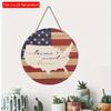 2D плоский 20*20см1шт Ретро стиль Sweet Home узор флага Америки и форма карты Круглый деревянный кулон, Звезды Символ Патриотичное Потрясающее украшение на 4 июля