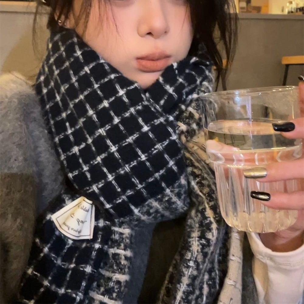 Xiaoxiangfeng Autumn and Winter Tassel Korean Version Versatile Double Sided Plaid Thickened Warm Scarf Imitation Cashmere Women's Shawl Dual Use