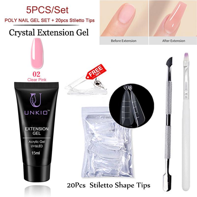 UNKIO Поли-набор для ногтей, УФ-светодиод, быстрое наращивание, наконечник-шпилька, двойной формы, наращивающий гель для ногтей, маникюрный набор, мини-набор для гель-лака
