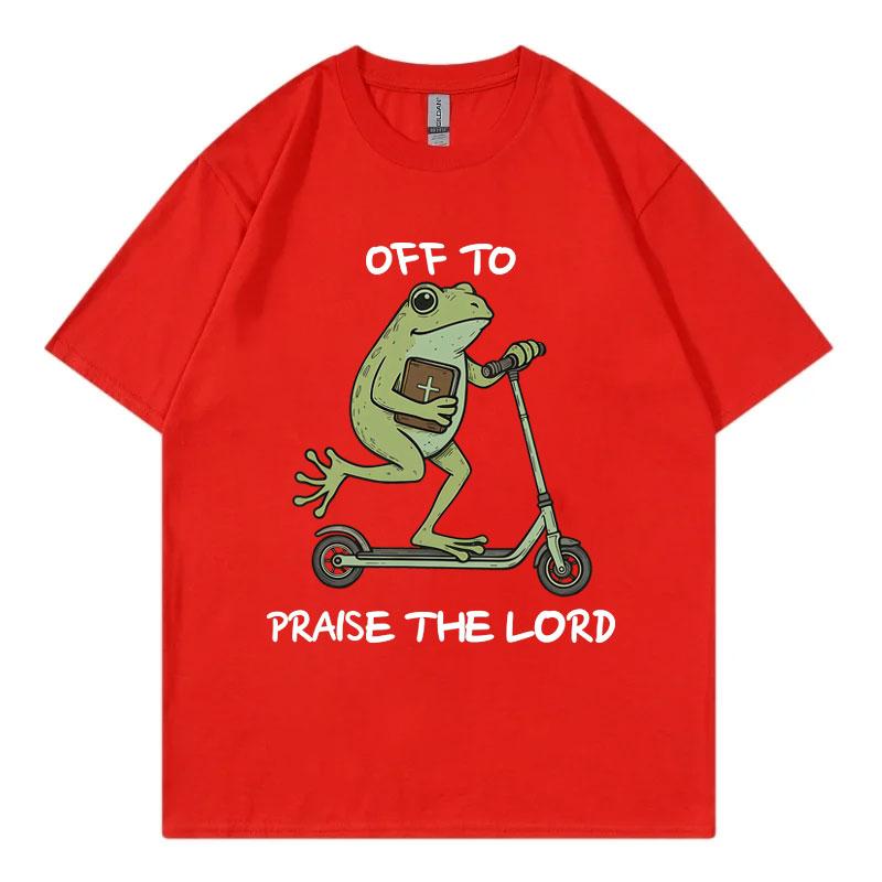 Off To Praise The Lord Funny Frog Graphic T Shirts Unisex Unisex Casual Fashion Tshirt Summer Loose Cotton Short Sleeve Tshirts