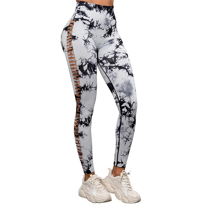 Women Tie Dye Yoga Leggings Hollow Seamless High Waist Sport Leggings