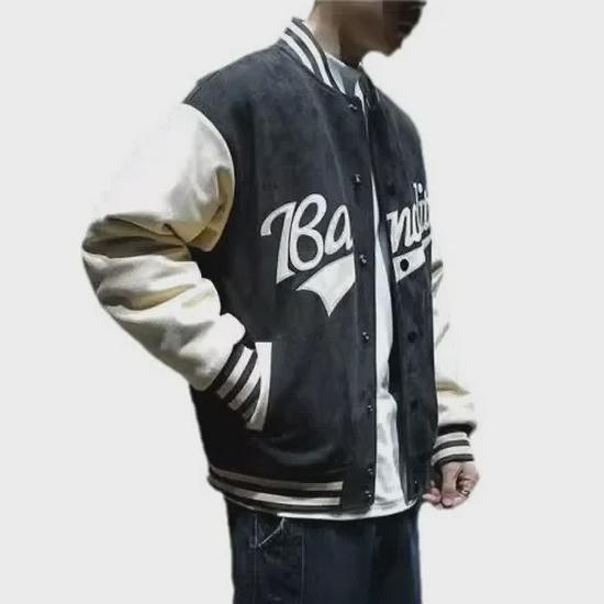2024 Men's Trendy Oversized Suede Baseball Jacket - Retro American Style for Spring and Autumn