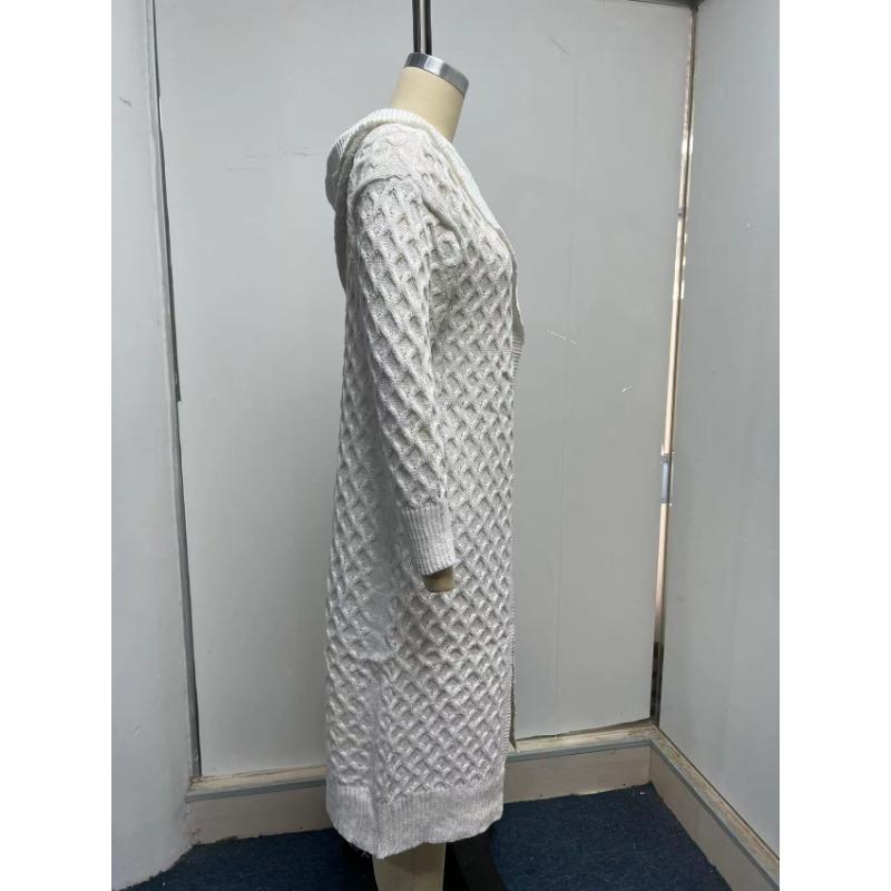 Autumn and Winter Solid Colour Women's Long Knitted Jumper Hooded Cardigan Jacket
