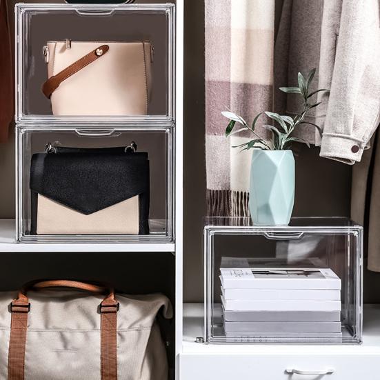 Practical Clear Space-saving Visible Desktop Storage Boxes for Purse Clutch Handbag Book Storage Box