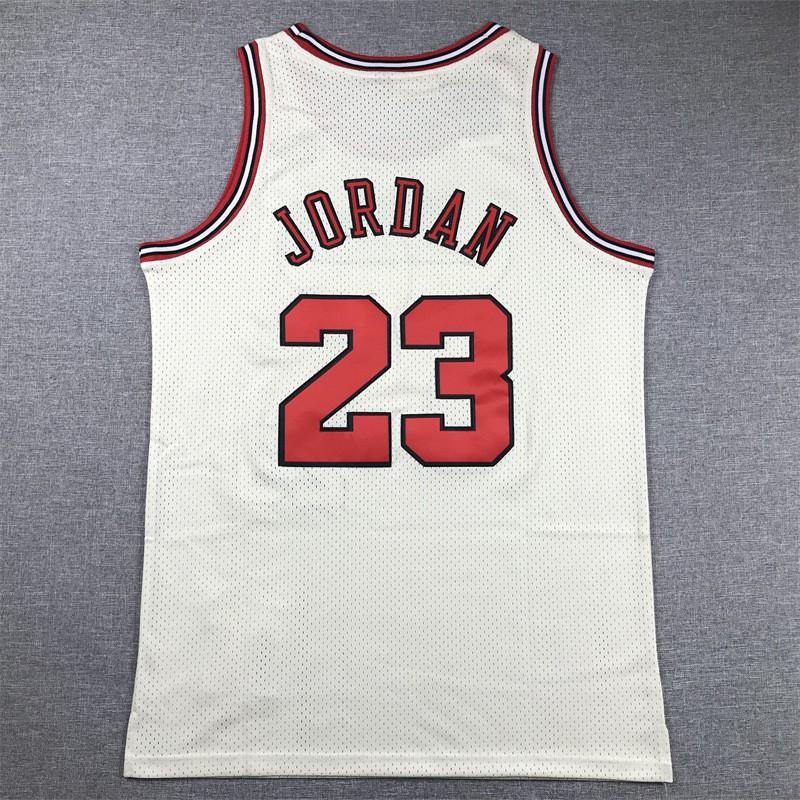 Mens Basketball Jersey Chicago Bulls 23 Michael Jordan Retro Style Cream White Mesh Embroidered Sport Shirt