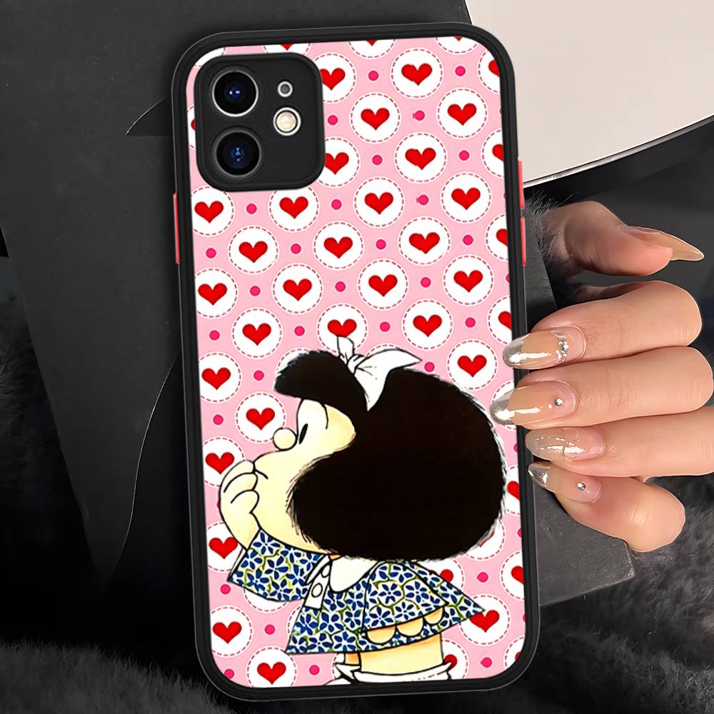 Cartoon Mafalda Matte Translucent Phone Case For Iphone 16 ProMax 15 14 13 12 11 X XS PRO Plus