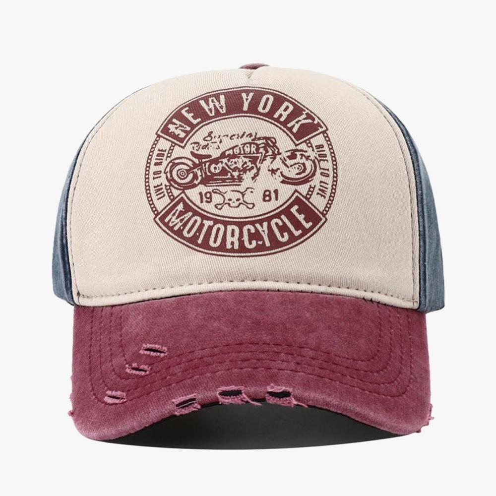 Unisex Retro Washed Letters Motor Print Baseball Cap Adjustable Sun Hat Spring Summer Outdoor Sun Protection