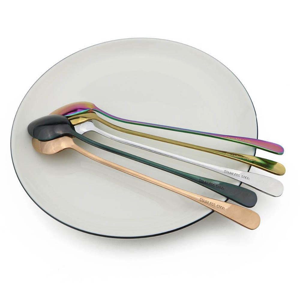 Colorful Long Handled Teaspoons Juice Coffee Stirring Cutlery Stainless Steel Spoon Ice Cream Dessert Spoon Kitchen Accessories