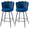 Set of Two Velvet-Feel Lotus Bar Stools - Dark Blue