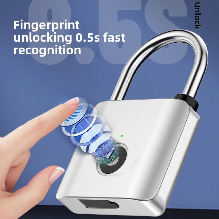 USB Smart Fingerprint Padlock Keyless Biometric Security Touch Quick Unlock Metal IP65 Waterproof for Gym Locker Luggage