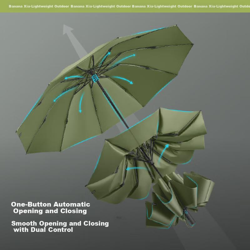Beneunder Fully Automatic Three-fold Reinforced Folding Umbrella with 8 Ribs, Obsidian Black