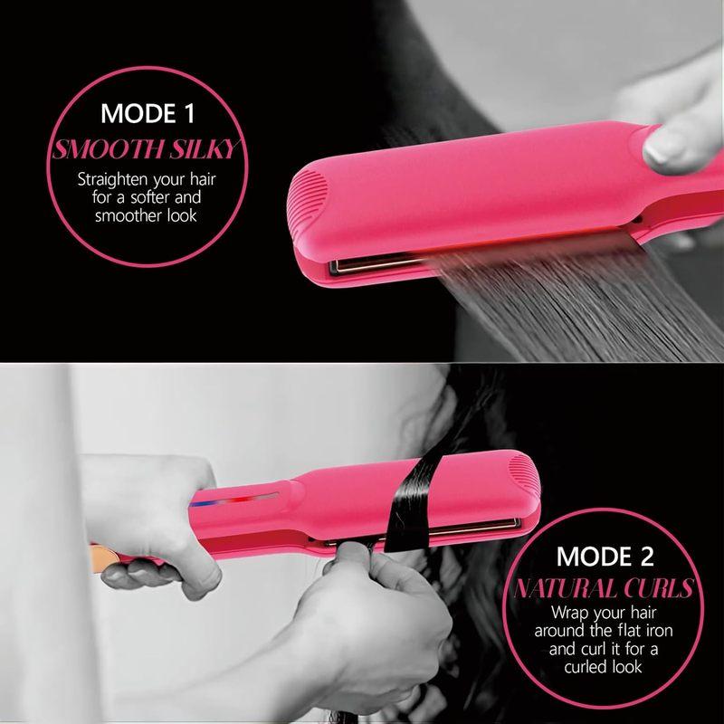 Hair Straightener Woman 450℉ Titanium Pink Infrared Wide Flat Iron,30s Fast Heating and Curler 2 in 1 Hair Straightener