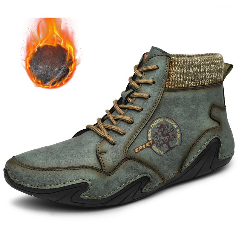 Модная кожаная мужская обувь Мужская повседневная обувь Кроссовки Высокие западные ботильоны Водонепроницаемые Зимние с мехом Супер теплые Снежные ботинки